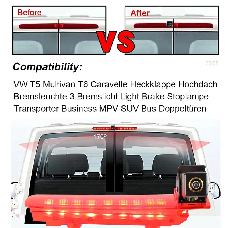 Volkswagen T5 T6 High-Mount Brake Light reverse parking Camera Volkswagen T5 T6 High-Mount Brake Light reverse parking Camera