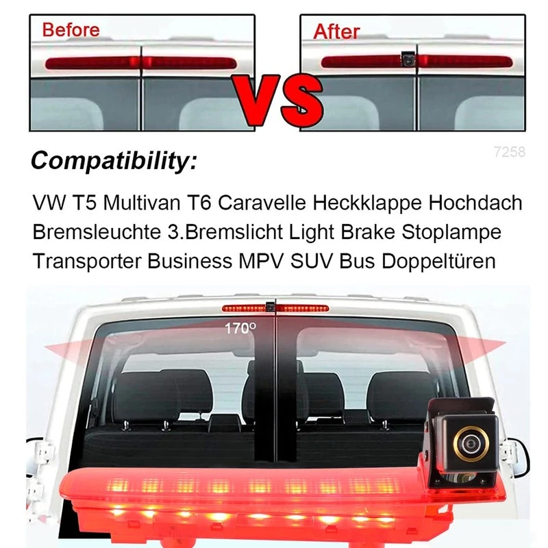 Volkswagen T5 T6 High-Mount Brake Light reverse parking  Camera